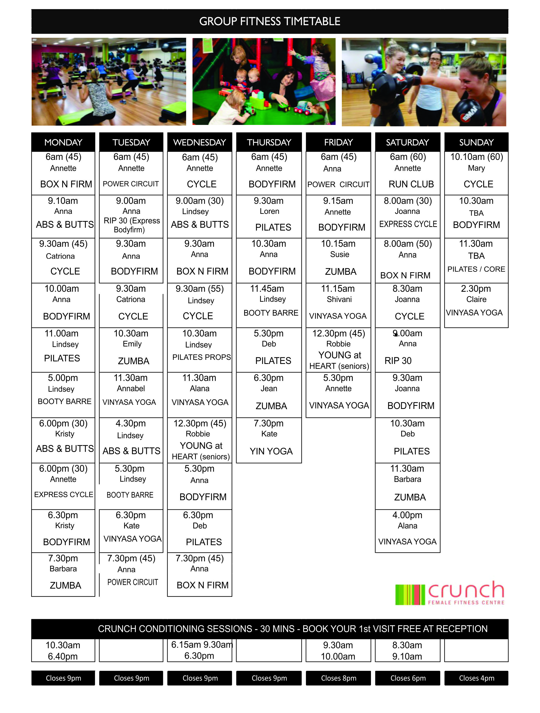 Classes schedule fitness crunch 